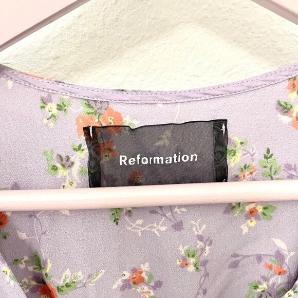 Reformation Carina Midi Wrap Dress Purple Floral Yvette Size XS - Picture 3 of 7